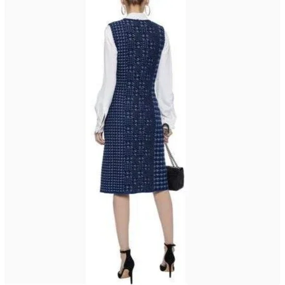 OSCAR DE LA RENTA Pixelated Houndstooth Sheath Dress Sz L BLUE
